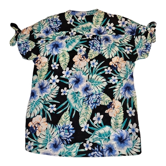 Land N Sea Tropical V Neck Button Top Small - Picture 2 of 7